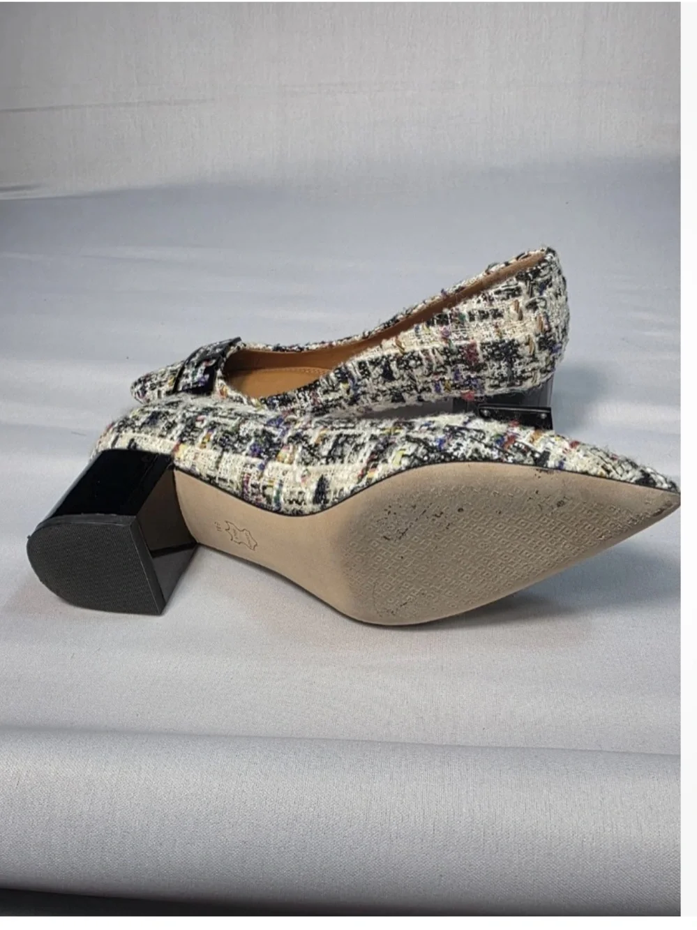 Tory Burch Multicolor Tweed Pointed Flats with Logo Accent - Picture 3 of 3
